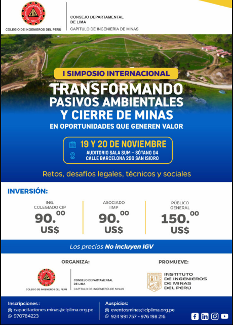 Invitación al I Simposio Internacional de Pasivos Mineros: Oportunidades que Generen Valor